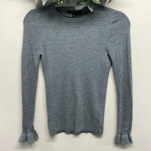 Ann Taylor Extrafine 100% Merino Wool Gray Ruffle Cuff Sweater Ribbed M